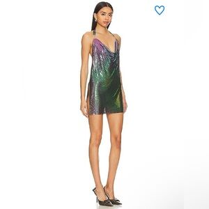 Superdown Paula Drape Mini Dress Mermaid Oil Slick Chainmail Multiple Sizes
